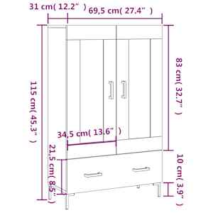 Skříň highboard bílá 69,5 x 31 x 115 cm kompozitní dřevo - obrázek 13
