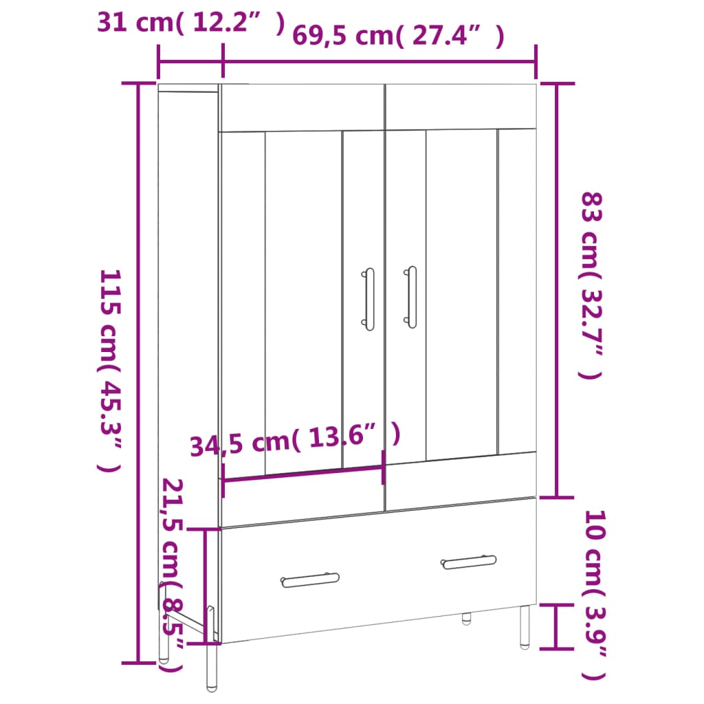 Skříň highboard kouřový dub 69,5 x 31 x 115 cm kompozitní dřevo - obrázek 13