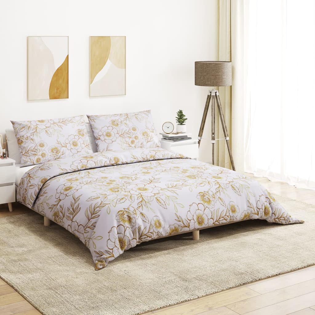 vidaXL sengetøj 200x200 cm bomuld hvid og brun