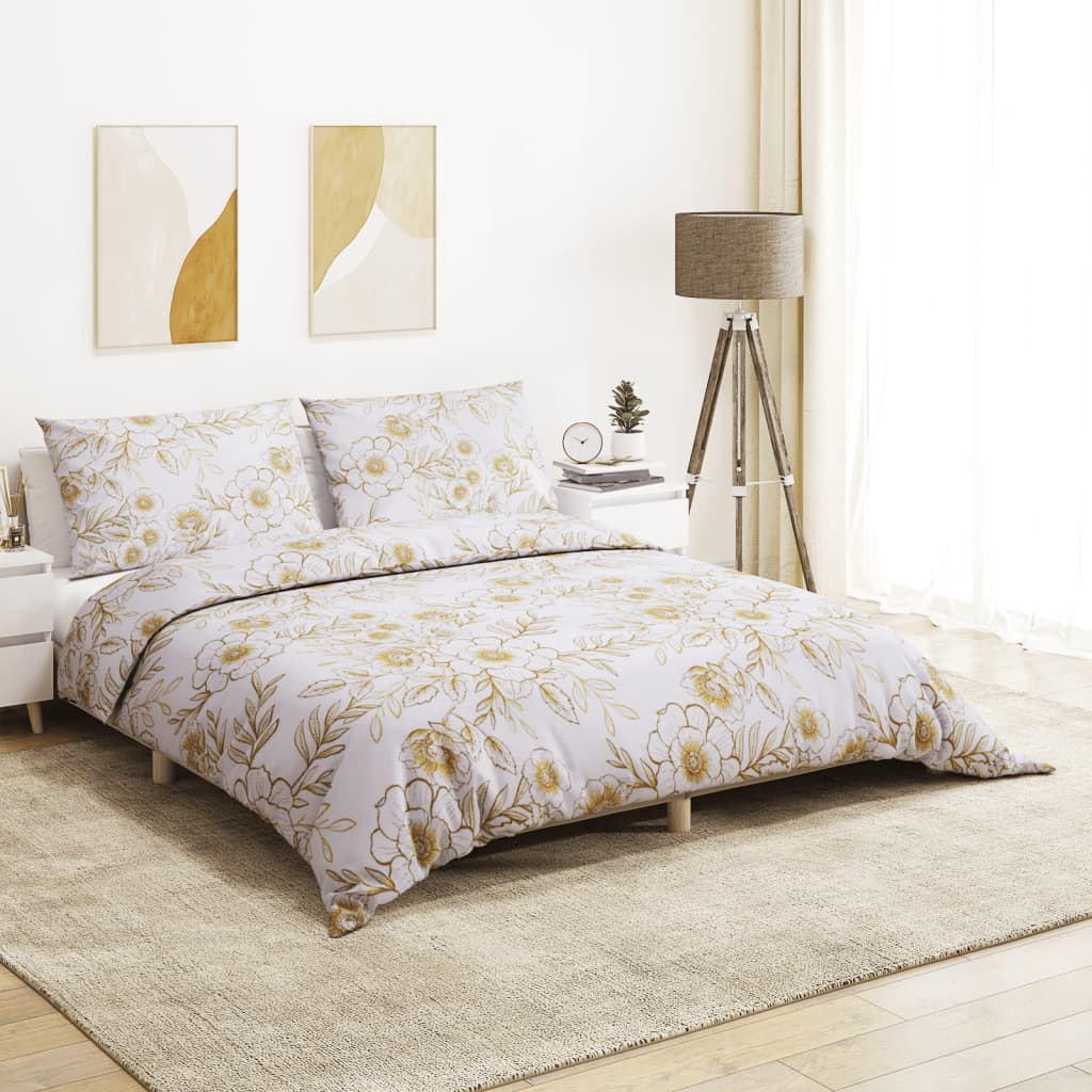 vidaXL sengetøj 220x240 cm bomuld hvid og brun