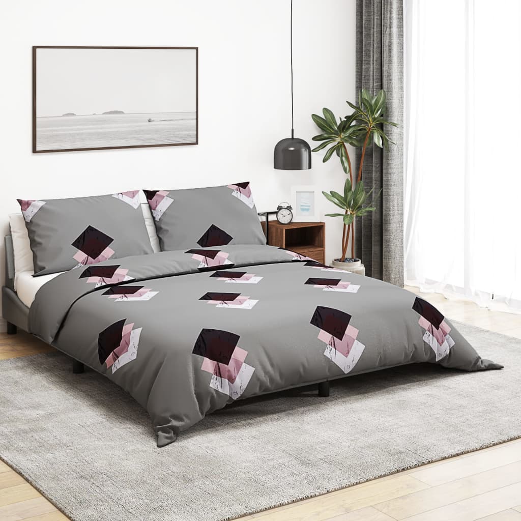 vidaXL Duvet Cover Set Grey 155×220 cm Cotton