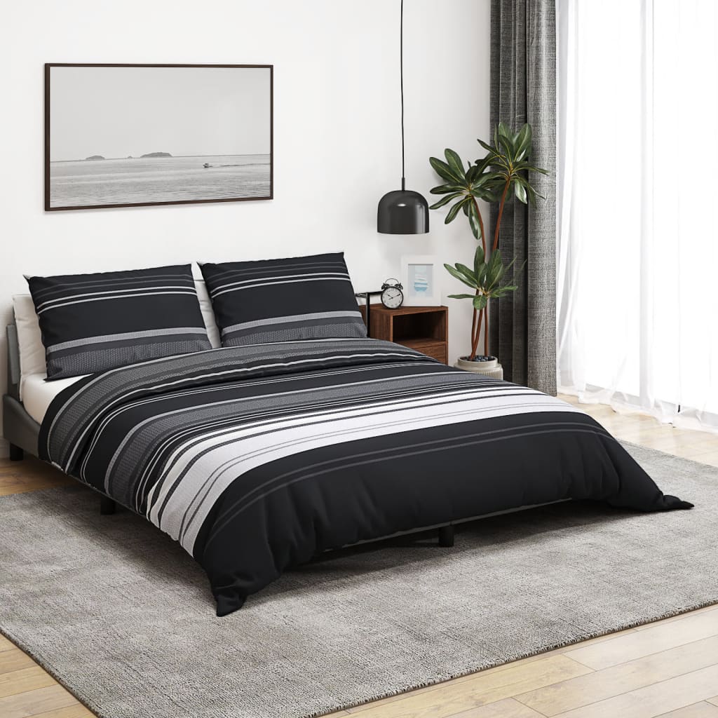 vidaXL sengetøj 220x240 cm bomuld sort og hvid