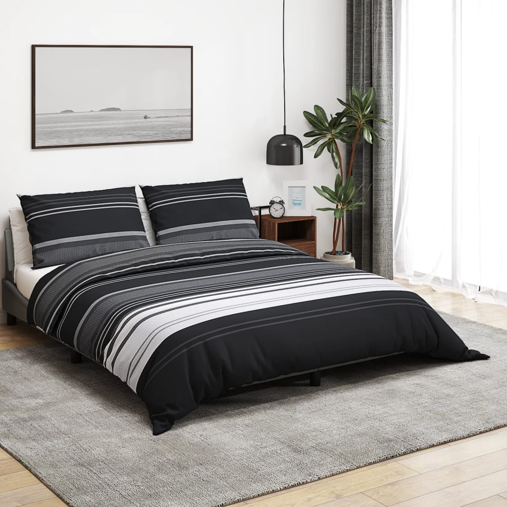 vidaXL Set cu husă de pilotă, negru și alb, 200x220 cm, bumbac