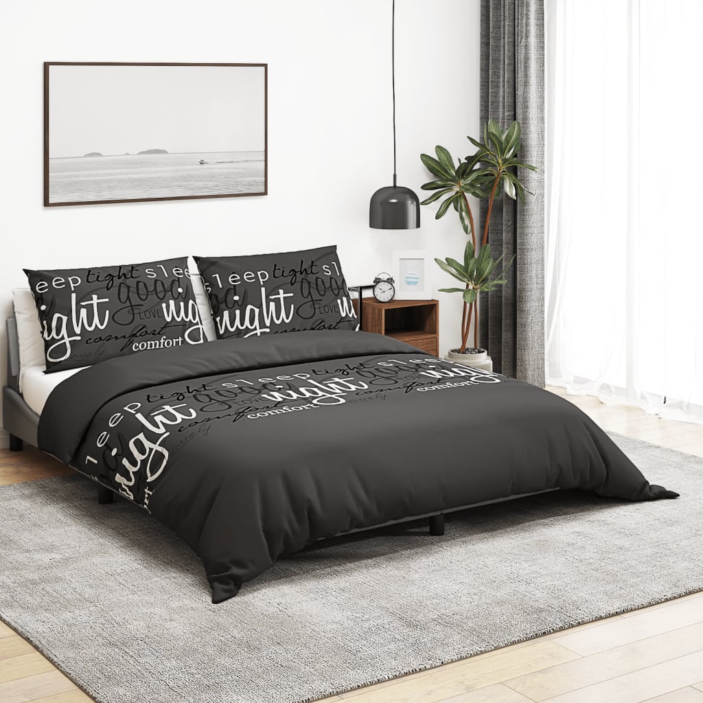 vidaXL Duvet Cover Set Black 200×200 cm Cotton