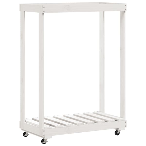 vidaXL k&uuml;ttepuude alus ratastega, valge, 76,5 x 40 x 108 cm, m&auml;nnipuit