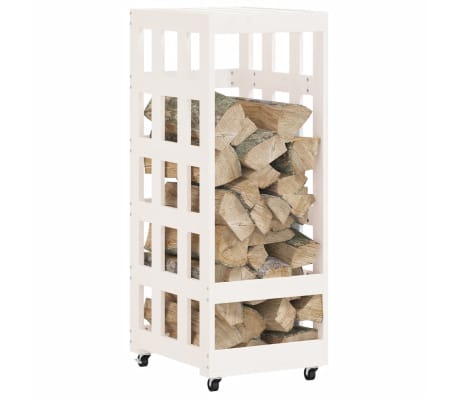vidaXL Houtblokhouder met wielen 40x49x110 cm massief grenenhout wit