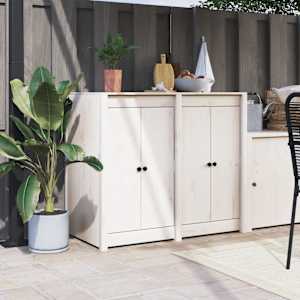 Zunanja kuhinjska vrata 2 kosa bela 50x9x82 cm trdna borovina