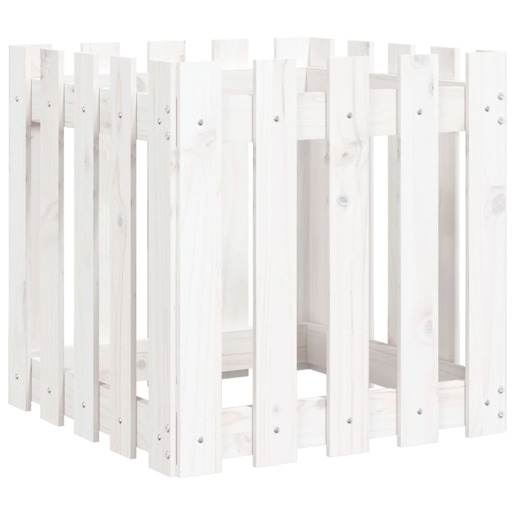 vidaXL Plantenbak met hekontwerp 50x50x50 cm massief grenenhout wit