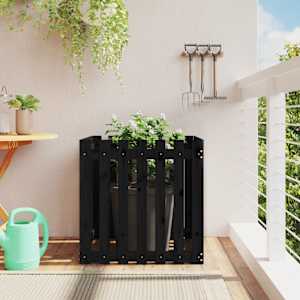 Vrtno korito z ograjico črno 70x70x70 cm trdna borovina