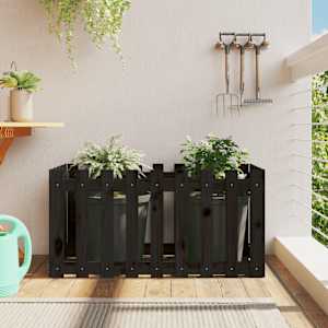 Vrtna visoka greda z ograjico bela 100x50x50 cm trdna borovina