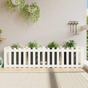 Vyvýšený záhon plotový design bílý 200x50x50 cm masiv borovice - obrázek 1