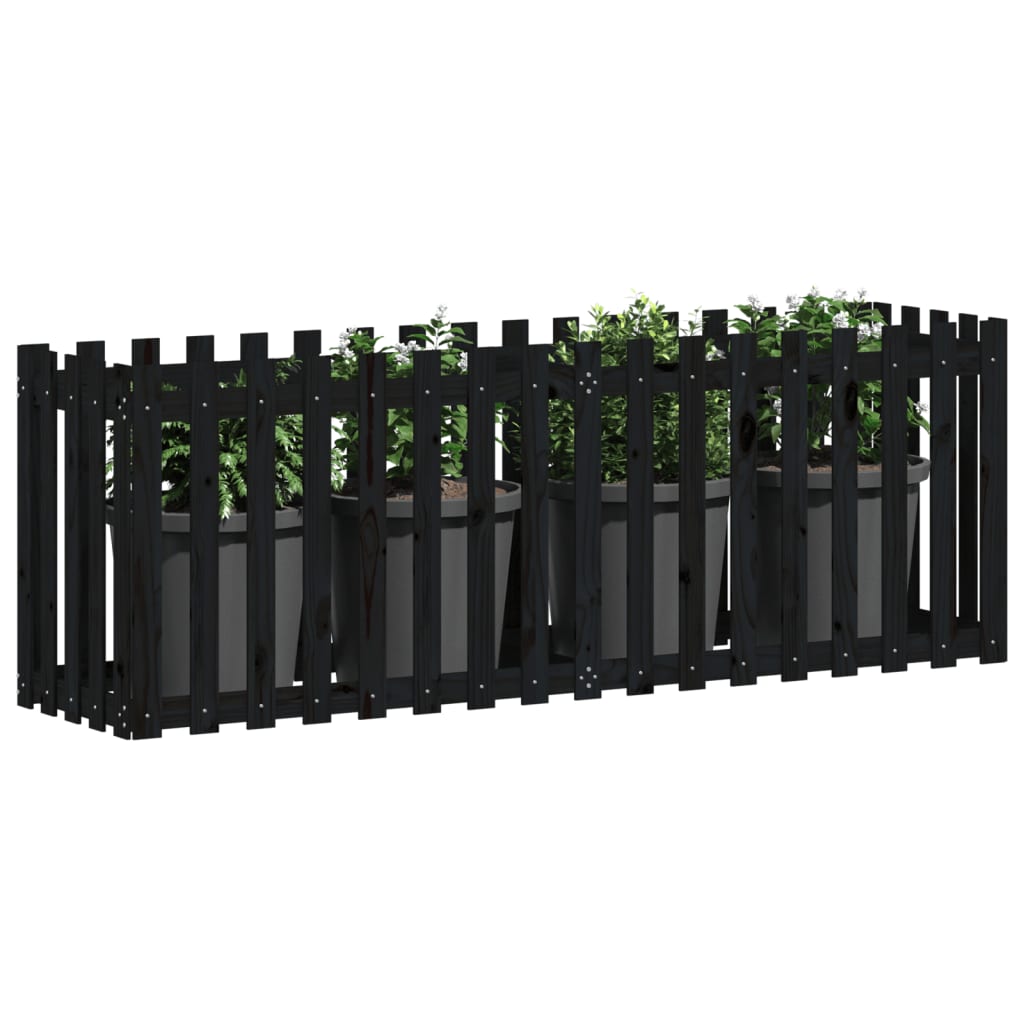vidaXL Plantenbak verhoogd hekontwerp 200x50x70 cm grenenhout zwart afbeelding