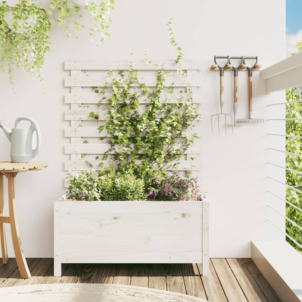 vidaXL Jardinieră de grădină cu raft alb 79x39,5x114 cm lemn masiv pin