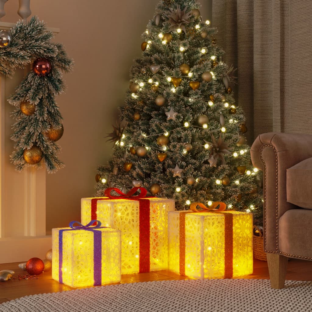 vidaXL Beleuchtete Geschenkboxen 3 Stk. 64 LEDs Warmweiß