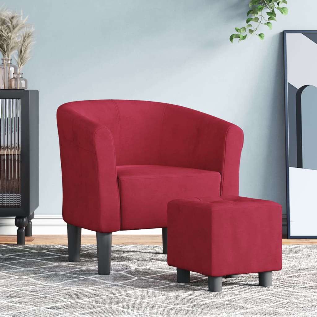 vidaXL Fauteuil cabriolet avec repose-pied rouge bordeaux velours