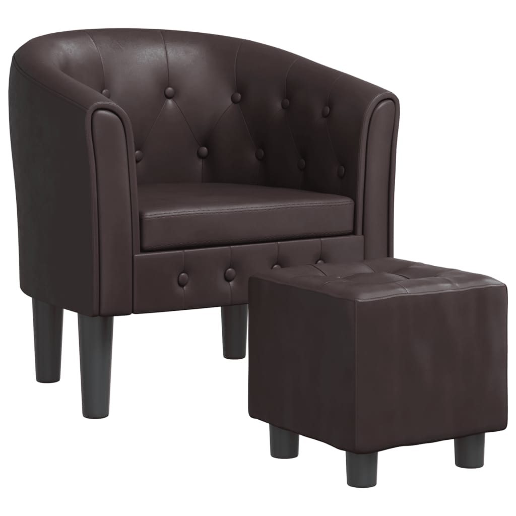 Image of vidaXL Tub Chair with Footstool Brown Faux Leather