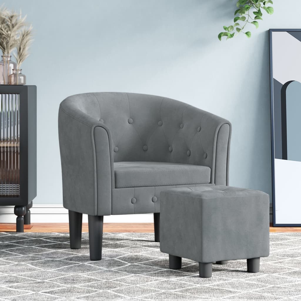 Fauteuil avec repose pied gris foncé velours