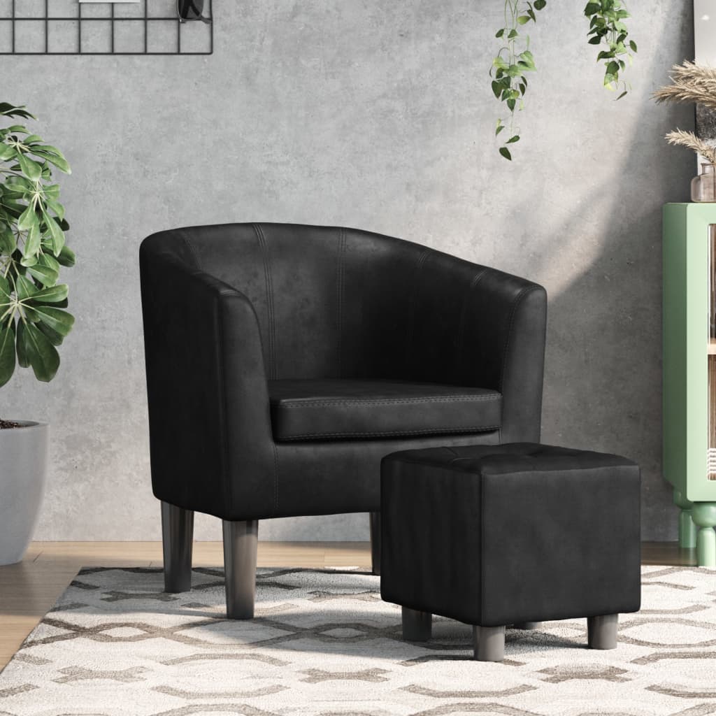 vidaXL Fauteuil cabriolet avec repose-pied noir similicuir