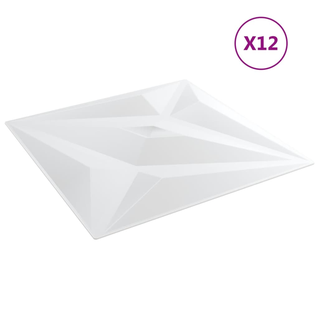 vidaXL Nástenné panely 12 ks, biele 50x50 cm, XPS 3 m² hviezda