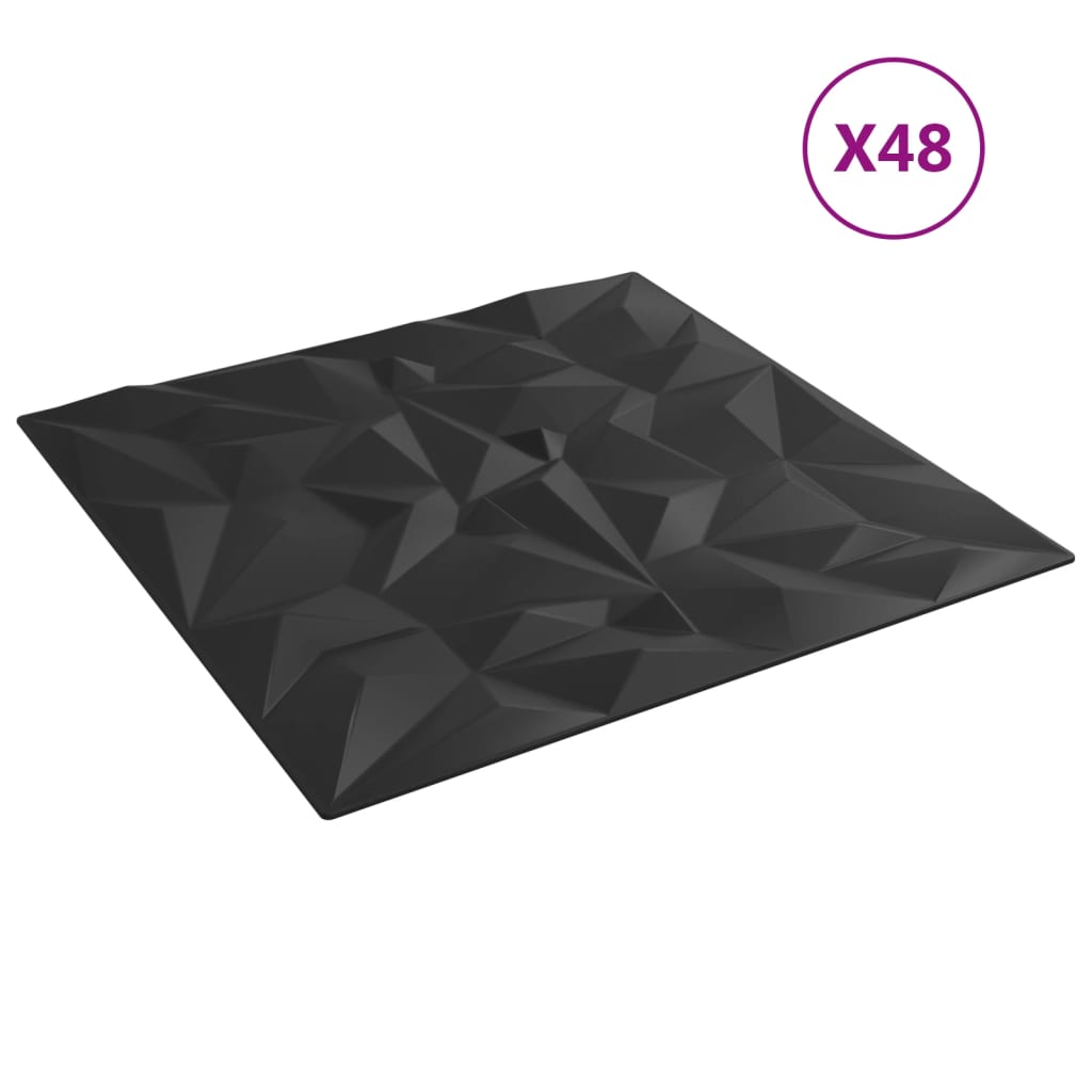vidaXL Nástenné panely 48 ks, čierne 50x50 cm, XPS 12 m² ametyst