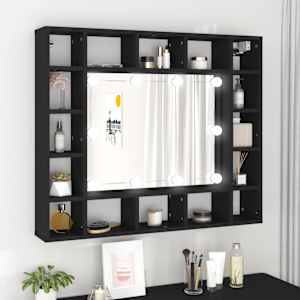 LED omarica z ogledalom črna 91x15x76,5 cm