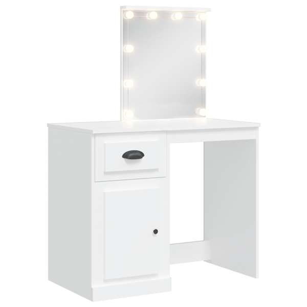 vidaXL LED-valgustusega tualettlaud, valge, 90 x 42 x 132,5 cm