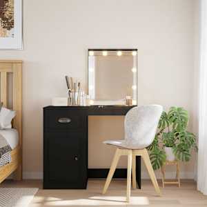 Toaletna mizica z LED lučkami črna 90x42x132,5 cm