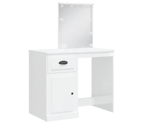 vidaXL Masă de toaletă cu LED-uri, alb extralucios, 90x42x132,5 cm