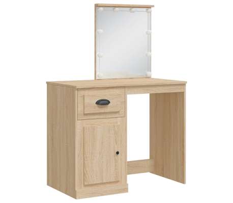 vidaXL Toaletni stolić s LED svjetlima boja hrasta 90 x 42 x 132,5 cm