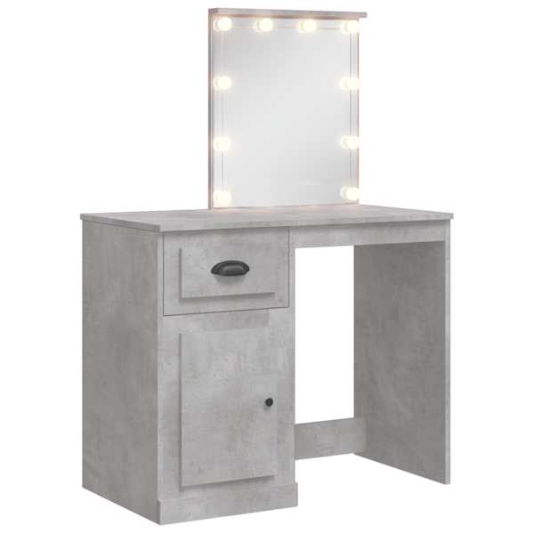 vidaXL LED-valgustusega tualettlaud, betoonhall, 90 x 42 x 132,5 cm