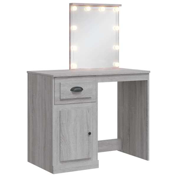 vidaXL LED-valgustusega tualettlaud, hall Sonoma tamm, 90x42x132,5 cm