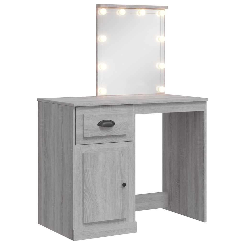 vidaXL Toaletní stolek s LED osvětlením šedý sonoma 90 x 42 x 132,5 cm