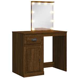 vidaXL LED-valgustusega tualettlaud, pruun tamm, 90 x 42 x 132,5 cm