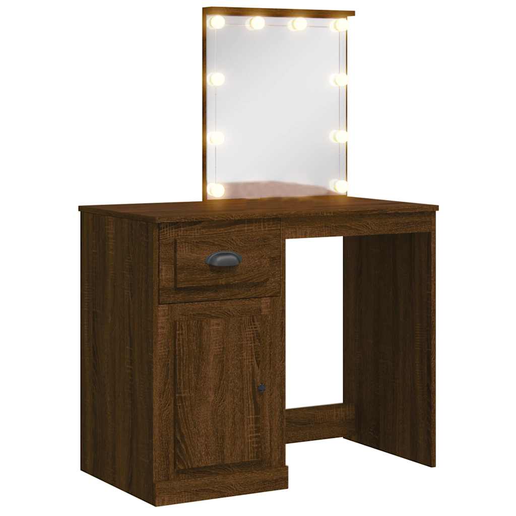 vidaXL Toaletní stolek s LED osvětlením hnědý dub 90 x 42 x 132,5 cm