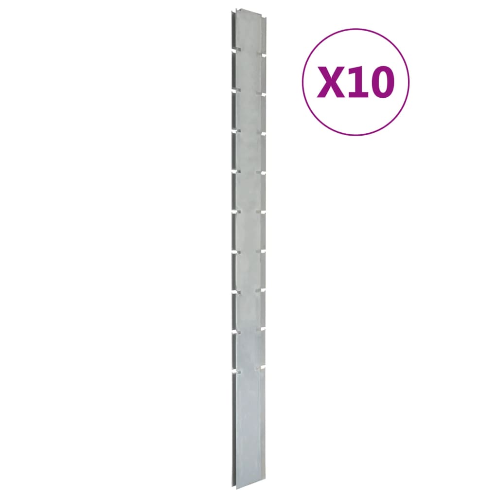 vidaXL stolpe til havehegn 10 stk. 240 cm galvaniseret stål sølvfarvet