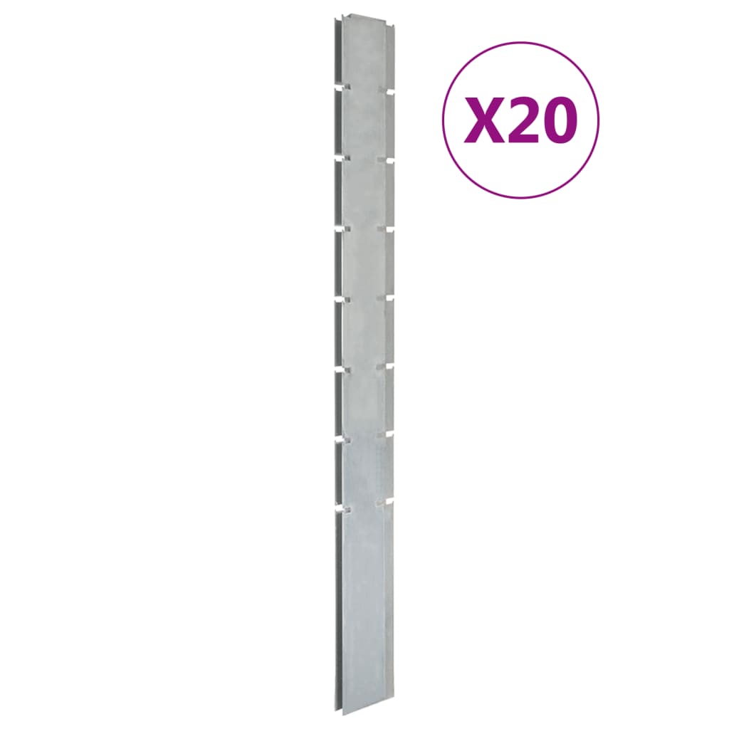 9: vidaXL stolpe til havehegn 20 stk. 200 cm galvaniseret stål sølvfarvet