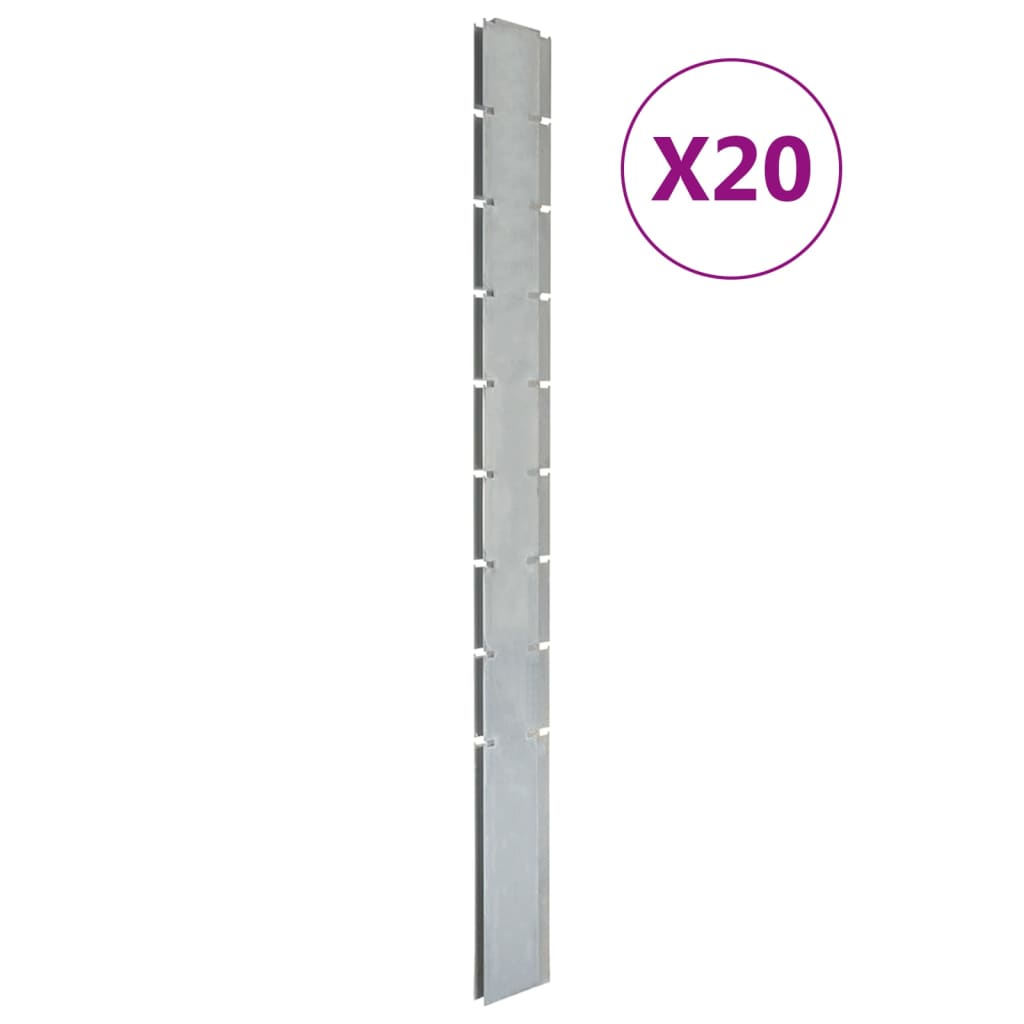 Poteaux de clôture 20 pcs argenté 220 cm acier galvanisé