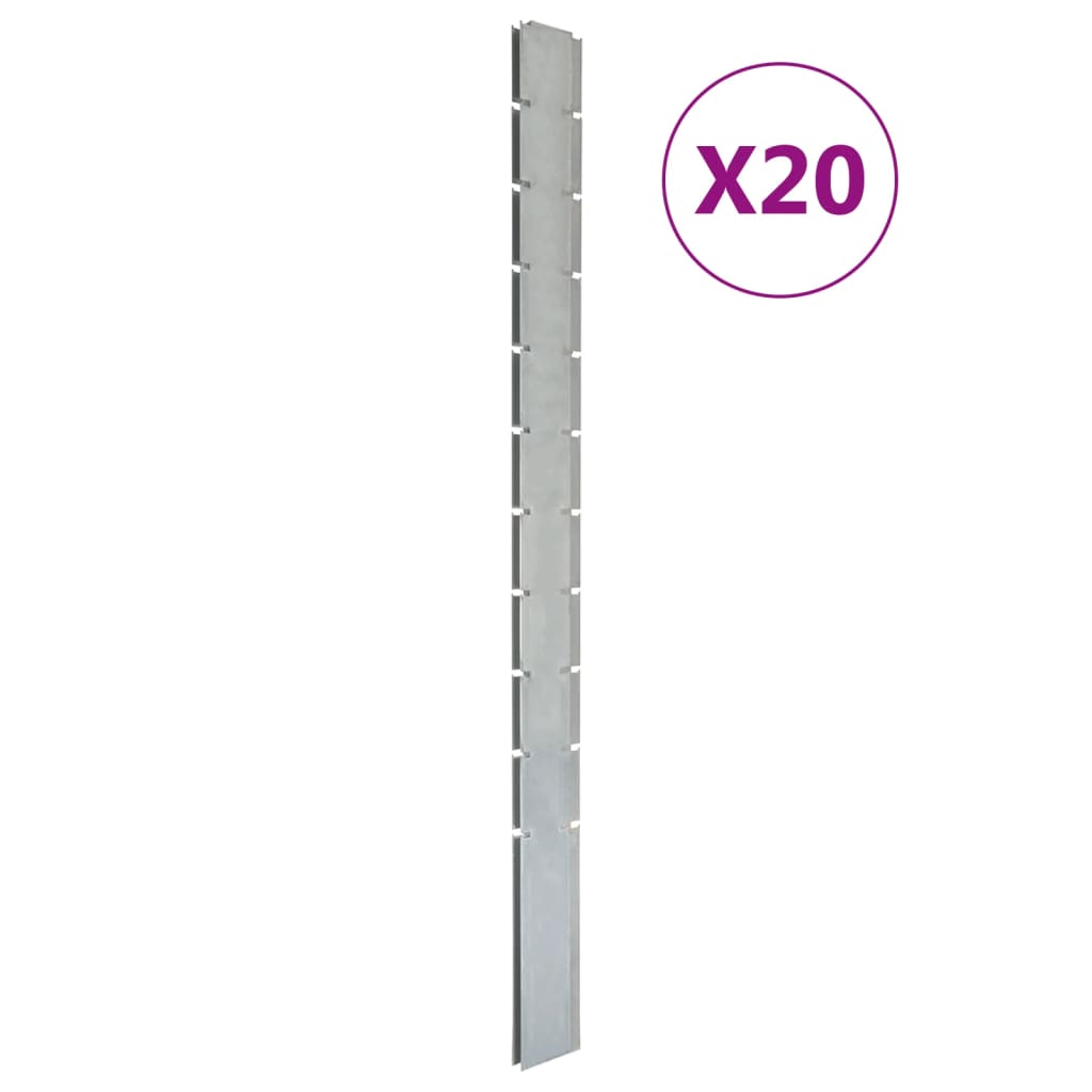 Poteaux de clôture 20 pcs argenté 260 cm acier galvanisé