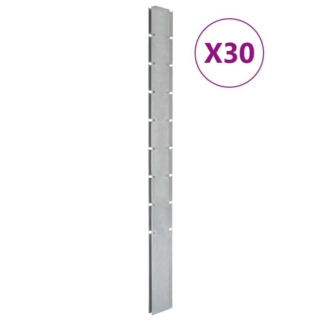vidaXL Stâlpi de gard de grădină 30 buc. argintiu 220 cm oțel