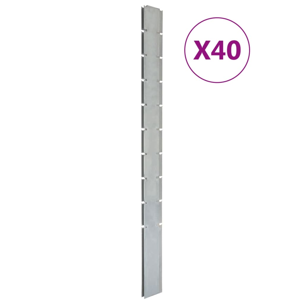 vidaXL stolpe til havehegn 40 stk. 240 cm galvaniseret stål sølvfarvet