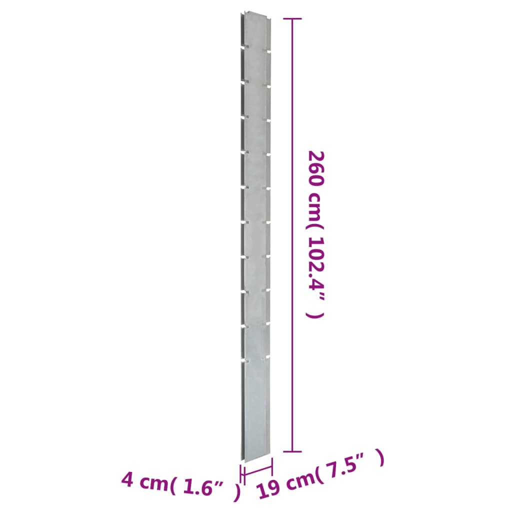 Słupki ogrodzeniowe 40 szt, srebrne, 260 cm, stal galwanizowana