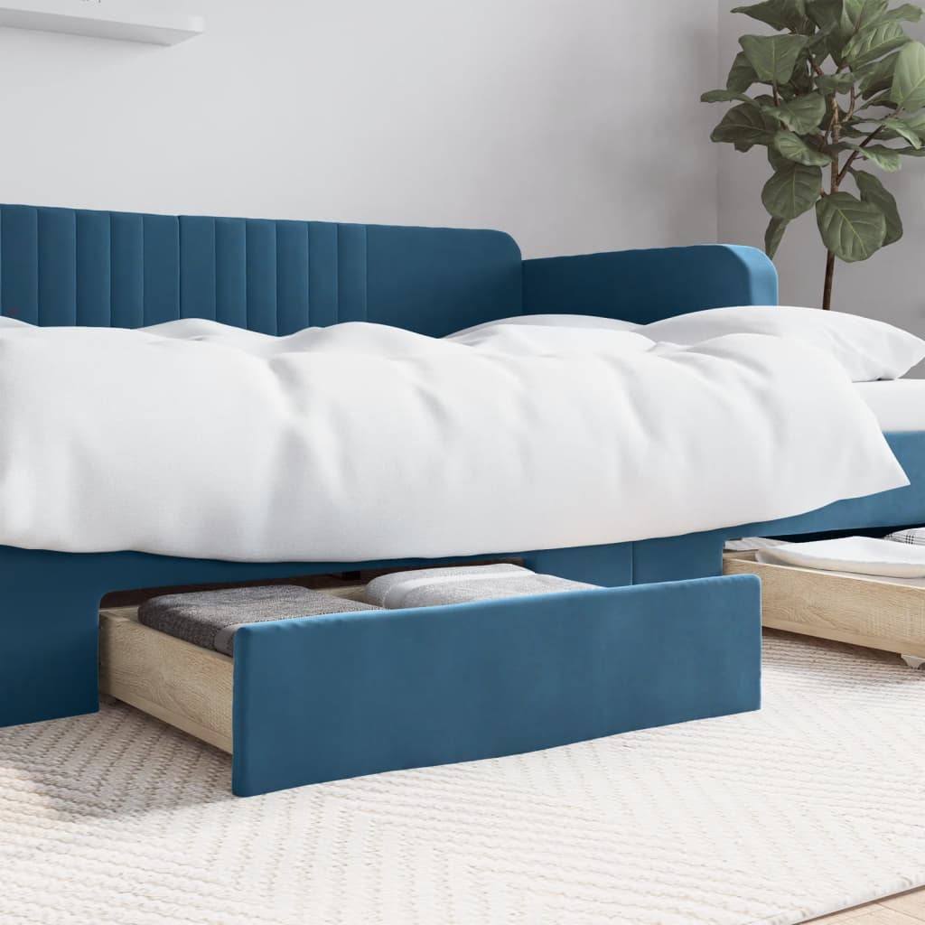 #2 - vidaXL sengeskuffer 2 stk. konstrueret træ og velour blå