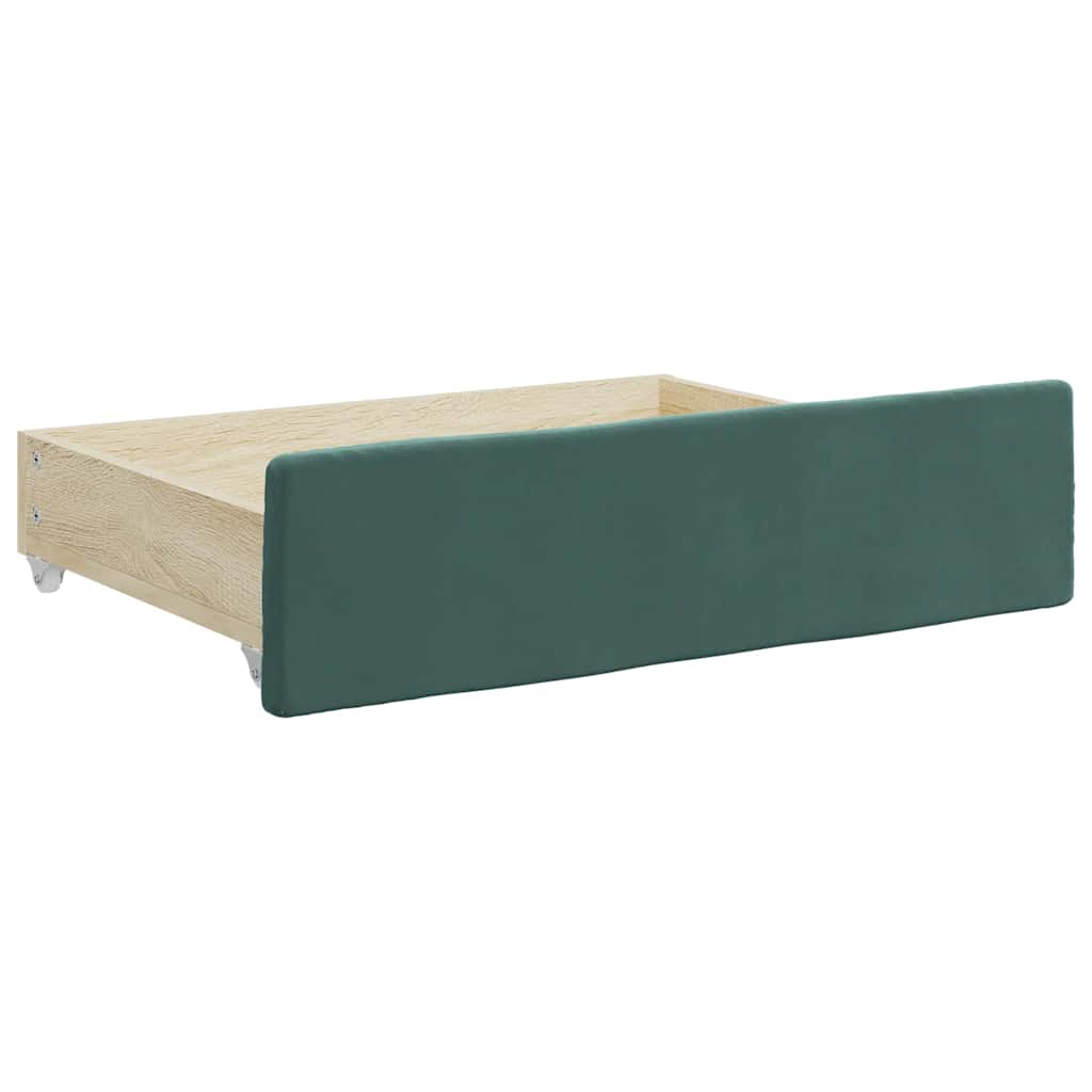 vidaXL Bedlades 2 st bewerkt hout en fluweel donkergroen afbeelding