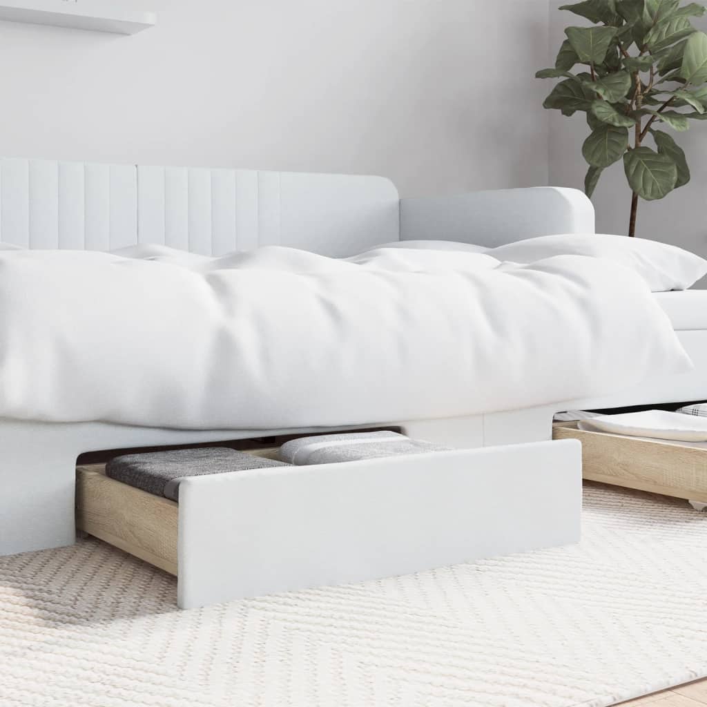 vidaXL Sertare de pat 2 buc, alb, lemn prelucrat și piele ecologică