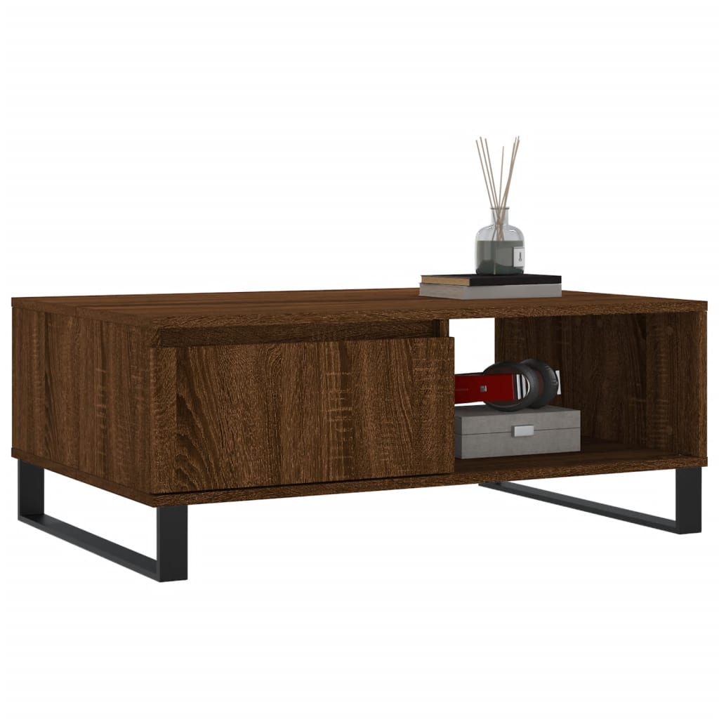 vidaXL Salontafel 90x60x35 cm bewerkt hout bruin eikenkleur afbeelding