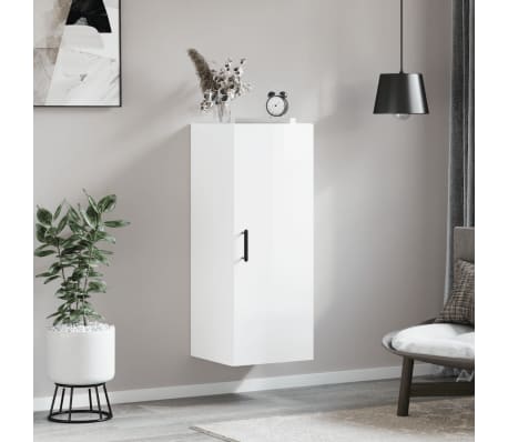 vidaXL Стенен шкаф бял гланц 34,5x34x90 см
