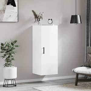 vidaXL Стенен шкаф бял гланц 34,5x34x90 см