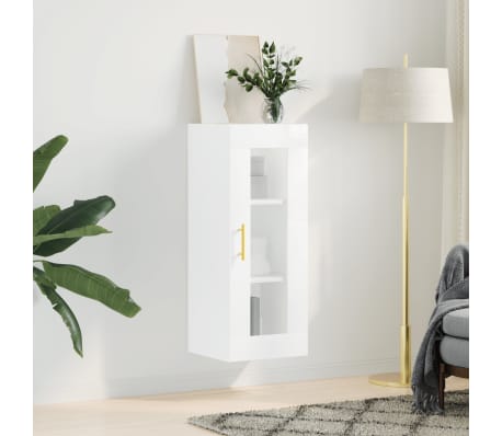 vidaXL Dulap montat pe perete, alb extralucios, 34,5x34x90 cm
