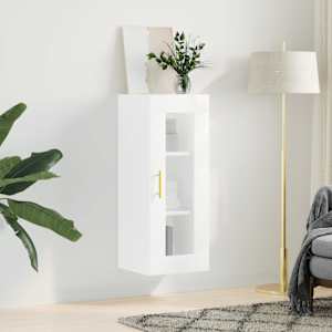 vidaXL Dulap montat pe perete, alb extralucios, 34,5x34x90 cm