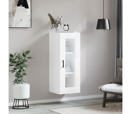 vidaXL Dulap montat pe perete, alb extralucios, 34,5x34x90 cm